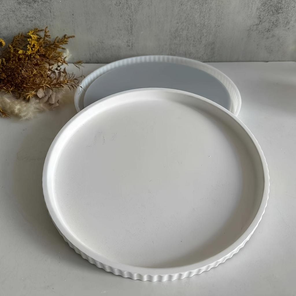 1pc Striped Round Tray Decorative Storage Tray Planter Base Silicone Mold For Resin Plaster Ornament Concrete Silicone Mold