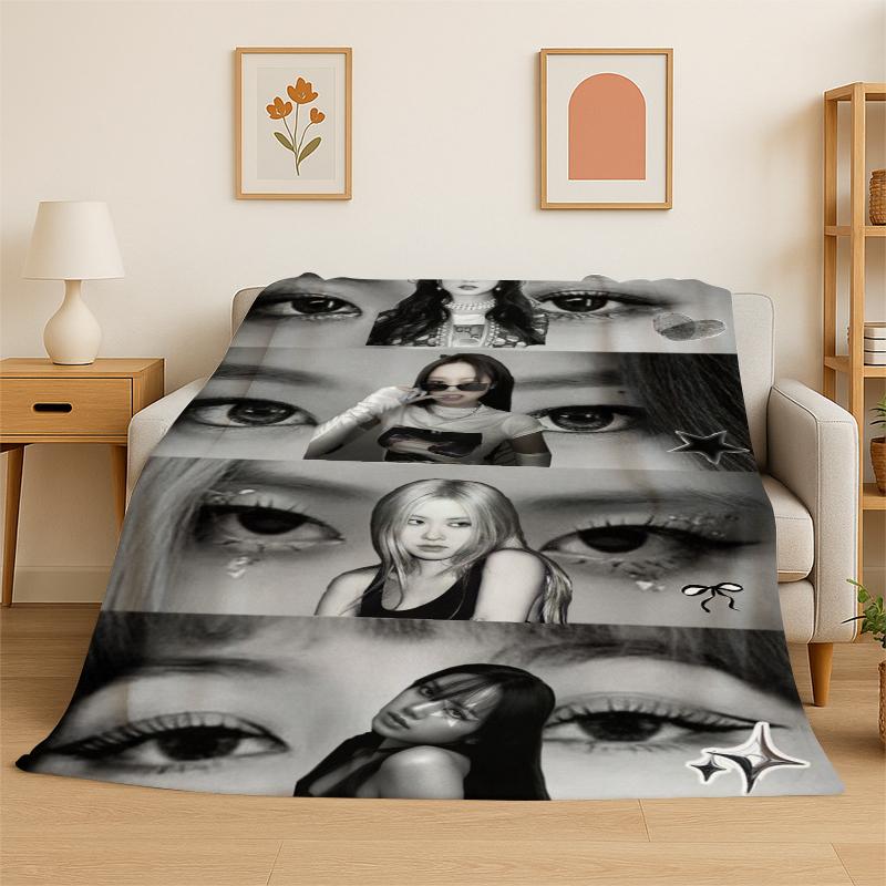 Fashion B-Black P-Pink Kpop Star Flannel Blanket Soft Warm Throw Blanket for Bedroom Living Room Bed Travel Camping Picnic Kid