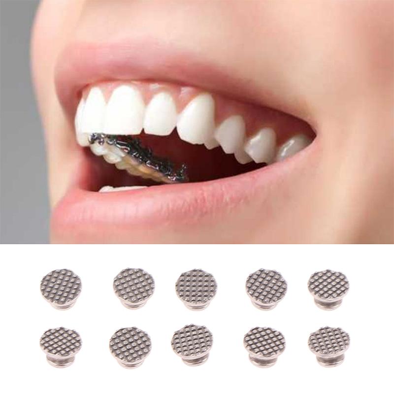 10Pcs Dental Orthodontic Lingual Buttons For Bondable Metal Round Mesh Base Button Monoblock Dentist Ortho Materials