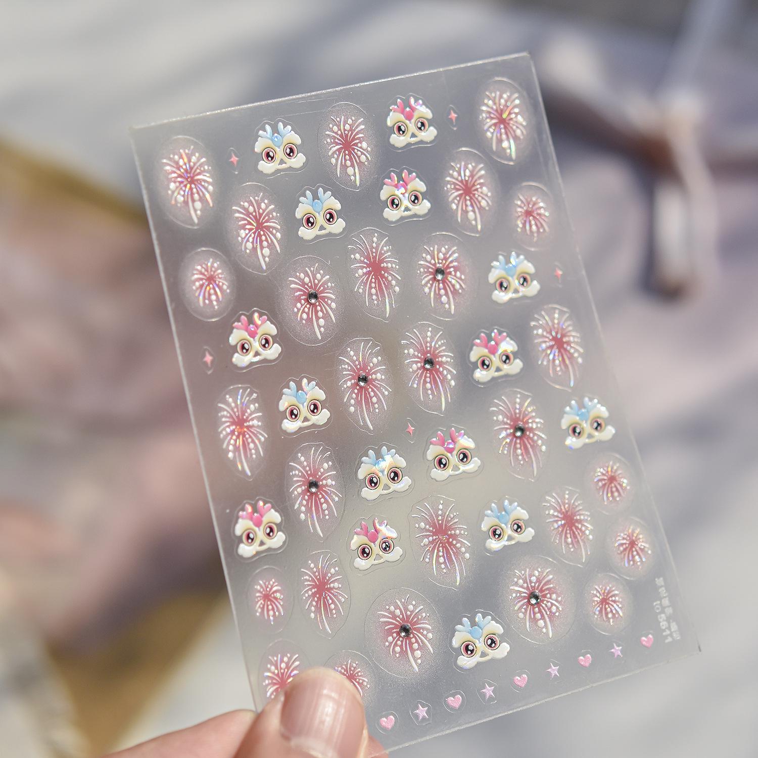 Tomoni Crystal Diamond Nail Stickers - New Chinese Style Firework & Waking Lion Nail Art