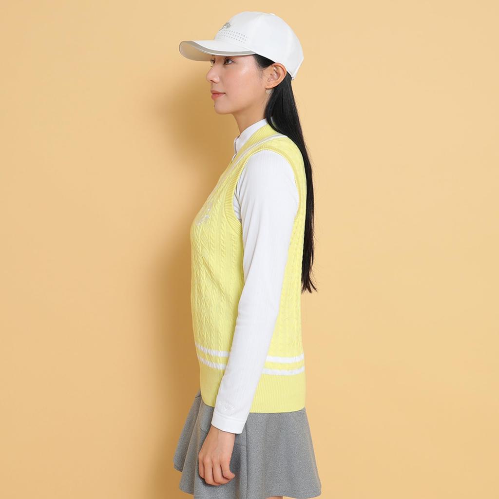 Callaway Cable Knit C25119200 Size L Women's V-Neck Vest, Golf, 1061_Yellow,