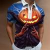 Spooky Halloween Pumpkin Print Short-Sleeve Polo Shirt, Great For Festive Days.