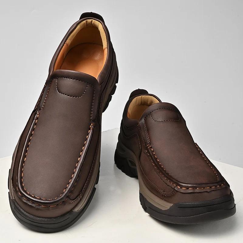 Fashion Classic Mens Leather Loafers Non Slip Walking Flats Outdoor Slip On Casual Shoes for Man Retro Style Driving Footwear Moccasins