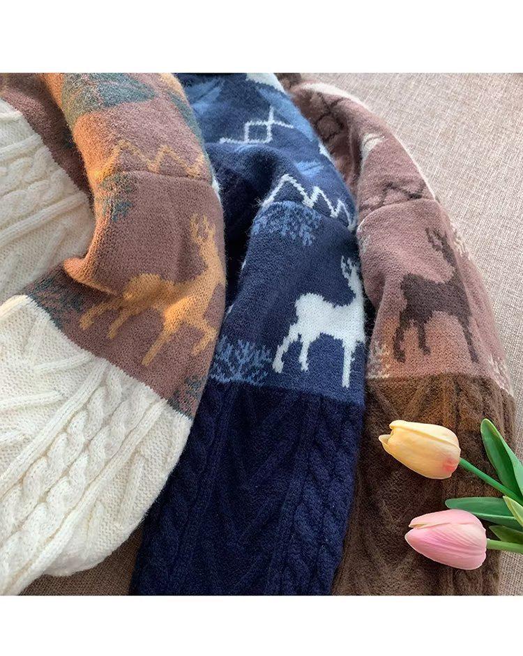 Pánský japonský retro zimní svetr - Trendy volný pulovr s kulatým výstřihem