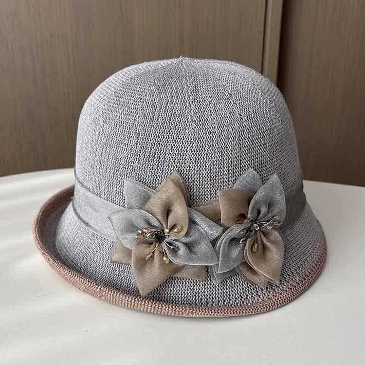Spring and summer curled top hat, women's thin breathable small edge basin hat, fashionable flower versatile travel sun hat