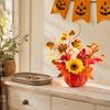 Rustic Autumn Floral Arrangement Fall Artificial Pumpkin Table Centerpiece, Fake Decoration with Sunflowers, Halloween Party Ornament Maple