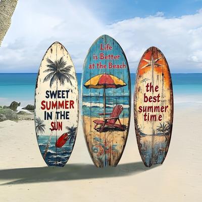Summer Wooden Surfboards Wall Decor Colorful Palm Tree Beach Decor Wall Art Decorative Umbrella Surfboard Sign Ornament