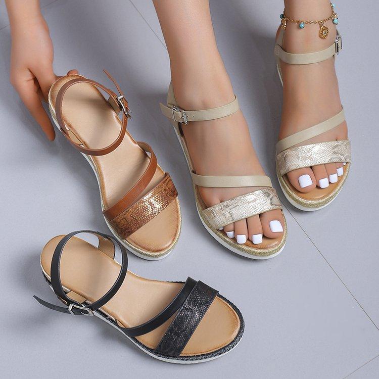 Large size sandals women's 2024 summer new wedge heel buckle sandals large size women's shoes