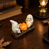 Night Atmosphere Light Base Cute Ghost And Bonfire Figurine, Resin Campfire Ornament for Halloween Tabletop Gift Friends Decor, Cartoon Double Statue