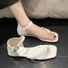 New Summer Korean Version Flat-heeled Toe Pearl Sandals Women's Square Head Open-toed Herringbone Beach Women's Sandals