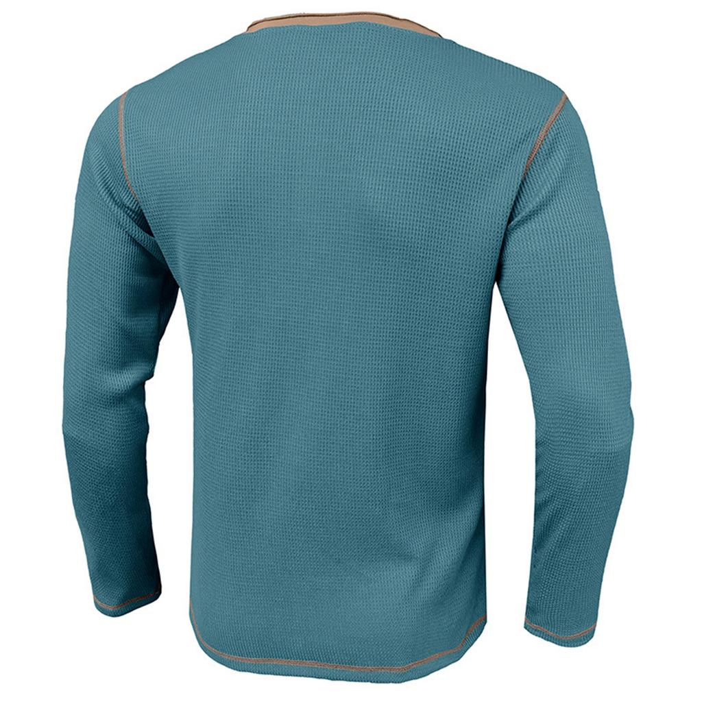 Men's Color Blocked Versatile Long Sleeved Shirt Retro T-shirt Bottom Shirt