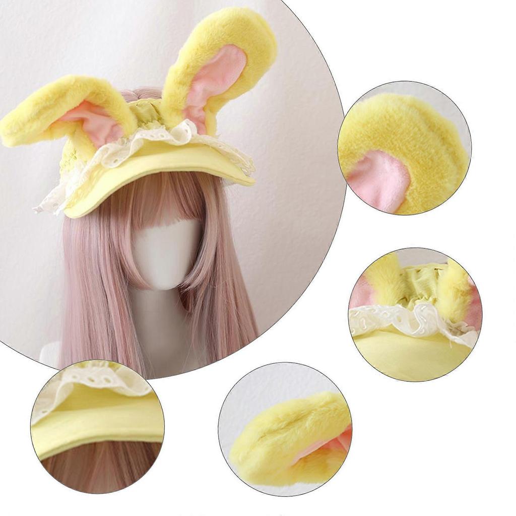 Balletcore Lace Sun Hat Cartoon Rabbits Lace Hat for Yoga Workout Sports Hat Breathable Empty Top for Outdoor Sports  Beige