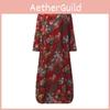 Women Vintage Casual Floral Printed Loose Dress Kaftan Long Maxi Shirt With Timeless Design