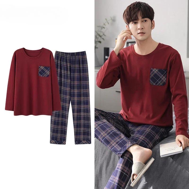 

Мужская пижама осень-зима шикарная джентльменская пижама модная мужская повседневная одежда для сна клетчатые брюки хлопковый пижамный комплект L