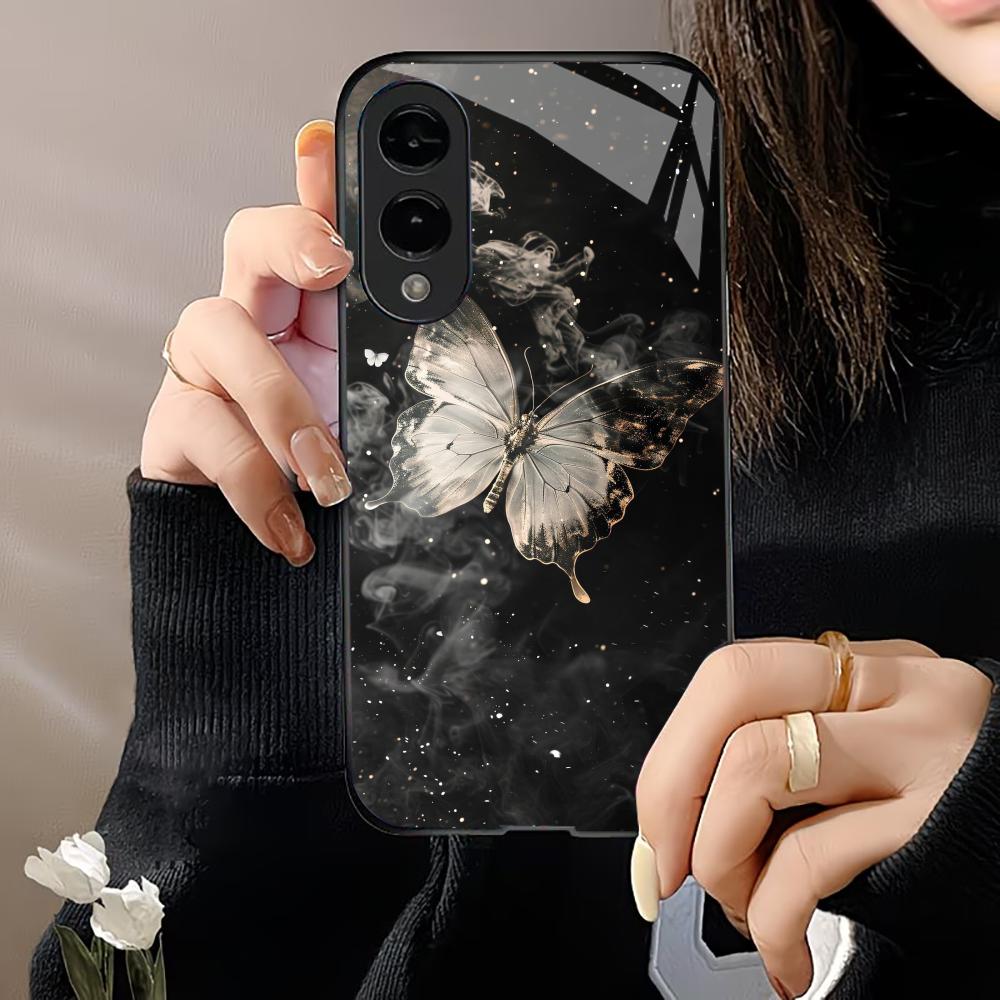 New Anime Painting Butterfly PhoneCase Glass PhoneCase for Samsung Galaxy S26 S25 S24 S23 S22 S21 FE,Ultra,Plus Dropresistant