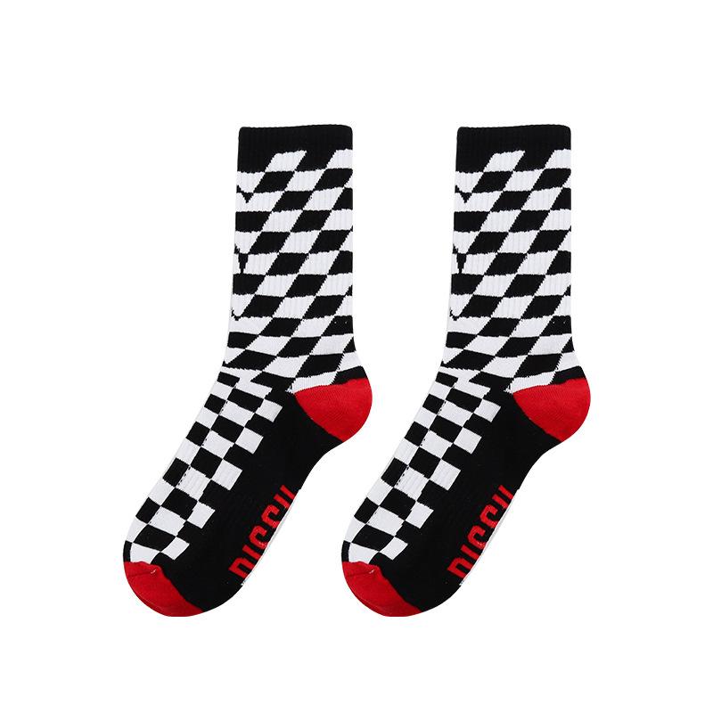 Male Spring Shark Checkered Street Hip Hop Skateboard Stockings
