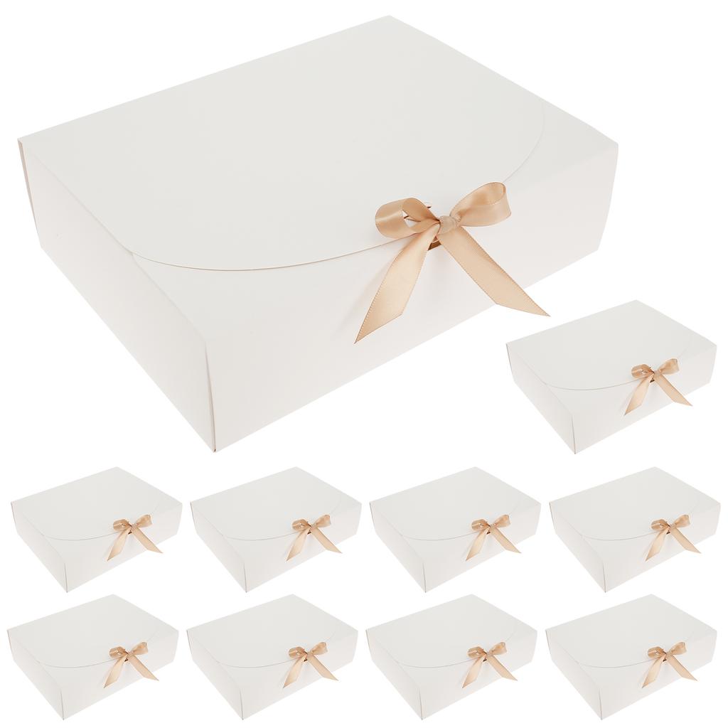 10Pcs Gift Boxes with Lids Ribbon Kraft Paper Gift Box Paper Present Box Cupcake Wedding Packaging Birthday Decor Christmas Gift