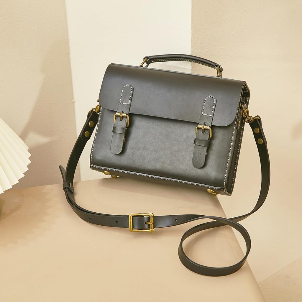 Skórzana torba listonoszka Torba na ramię Cała skóra Skóra bydlęca Do dojazdów Unisex Dziewczęca Retro Torebka Torba ze skóry naturalnej Kolor czarny [HEALTIM] Damska