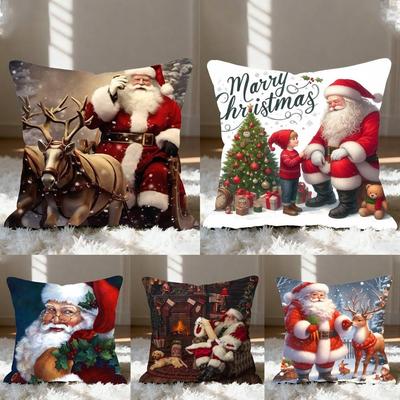 Christmas Santa Claus Pillow Case Throw Pillow Cover Nordic Vintage Style Cushion Covers Home Living Room Sofa Couch Seat Decor