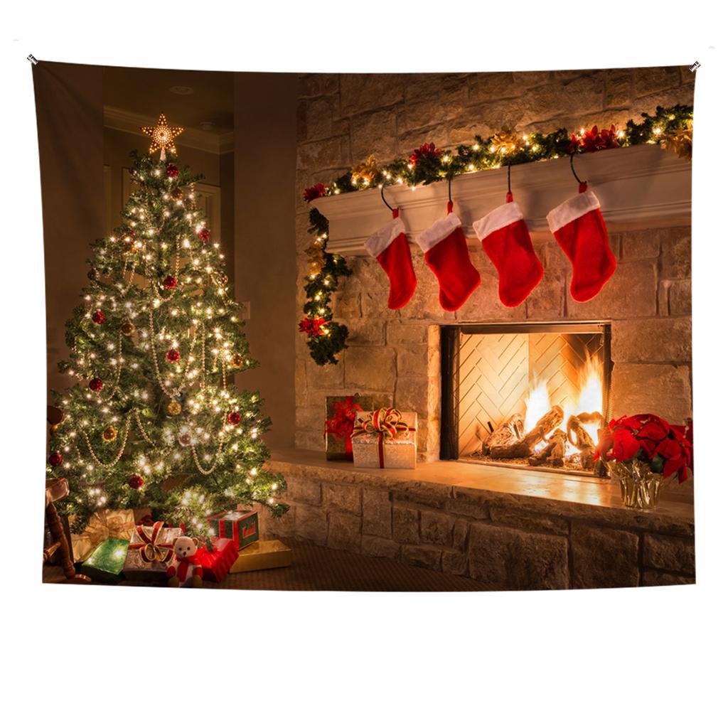 Wohnkultur Frohe Weihnachten Schneeschuh Baum Santa Claus Santa Claus Geschenke Gedruckt Polyester Faser Wand Hängen tapeçaria de natal