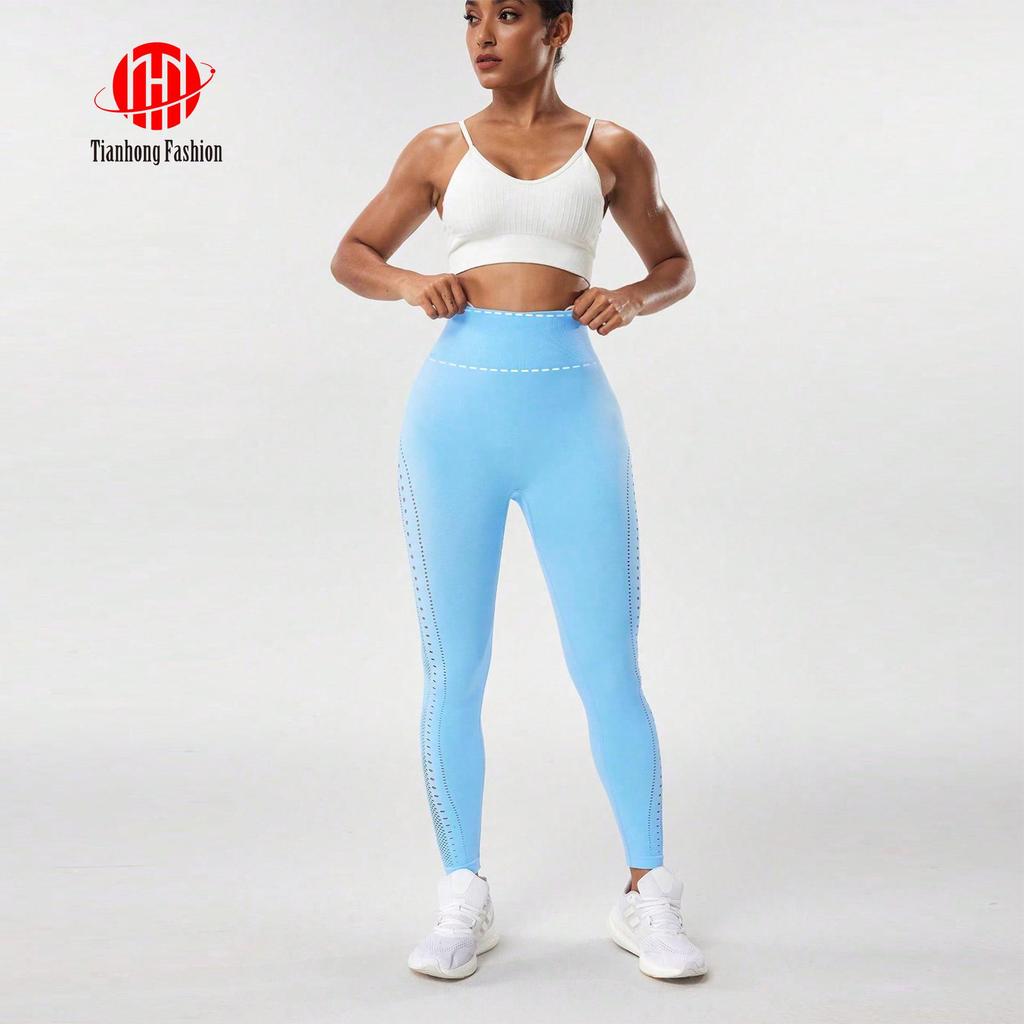Women's Jacquard Yoga Pants Hip Lifting Hollow Design Shaping Workout Leggings High Elasticity Breathable Fitness Trousers Cross Border Style