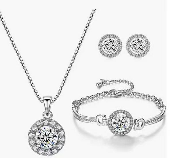 Elegant Rhinestone Set: Necklace, Earrings & Bracelet with Claw Chain Design - Multiple Styles