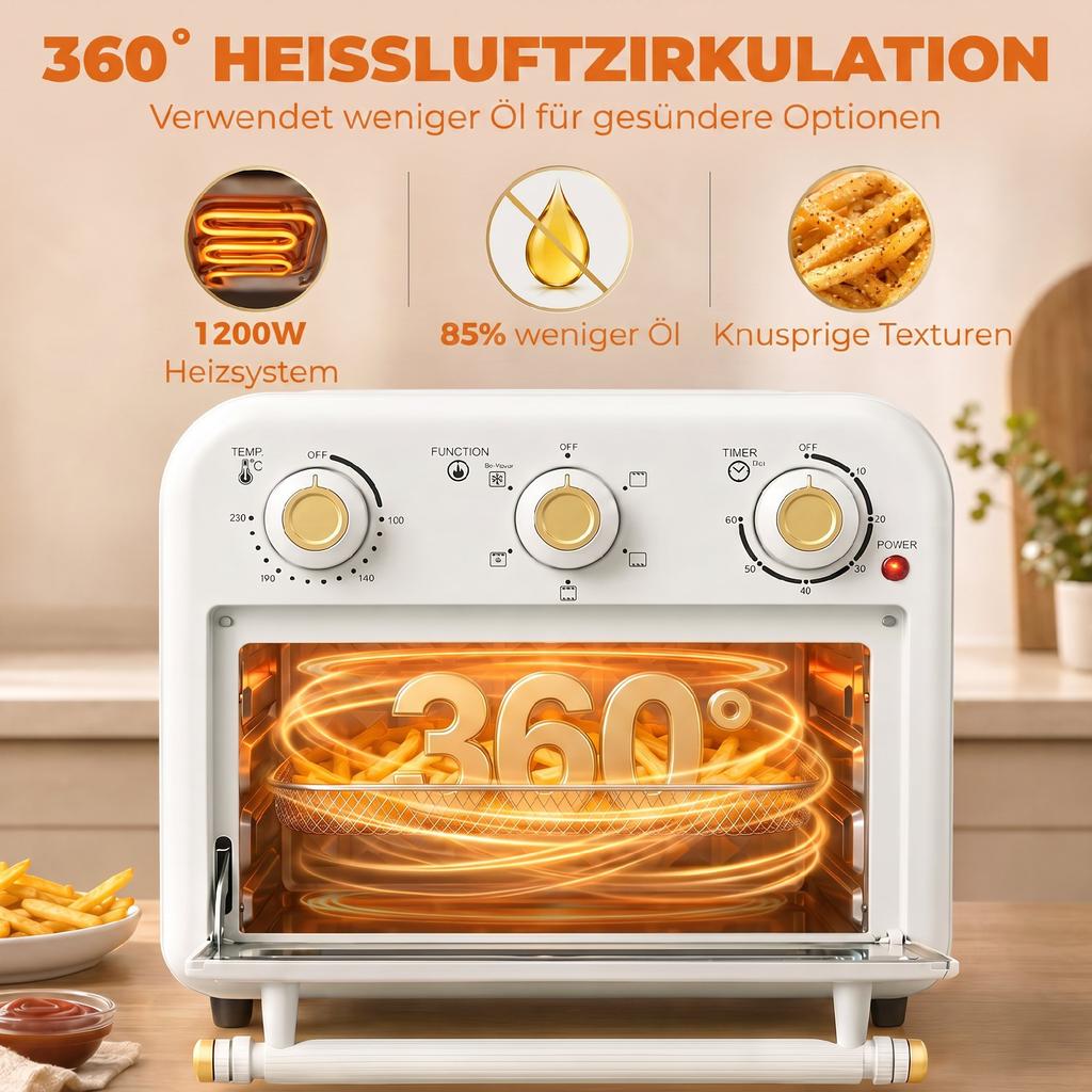 Heißluftfritteuse 12 Liter Miniofen mit Umluft 5 Programme