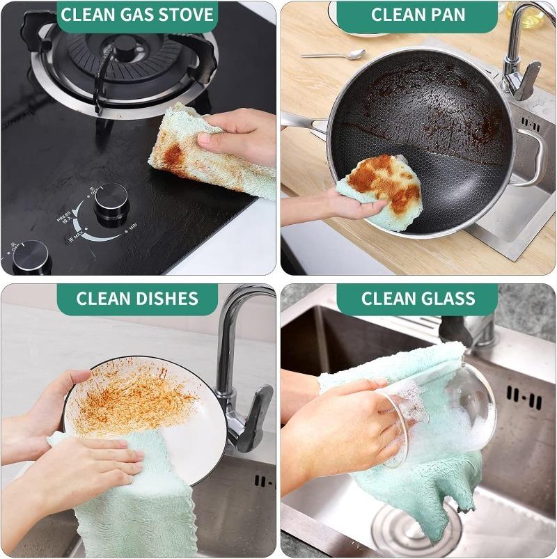 Super Absorbent Microfiber Towel Kitchen Cleaning Cloth Non-stick Oil Dishcloths Double Layer Washing Cloths Rags Scouring Pads