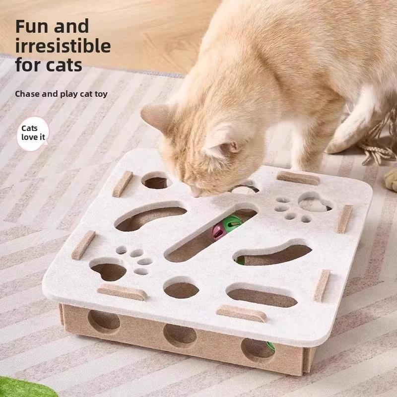Non-Toxic Cat Puzzle Toy Felt Puzzle Box Cat Exercise Toy With Ball Indoor Sports Entertainment Hunting Cat Toys For Indoor Cats