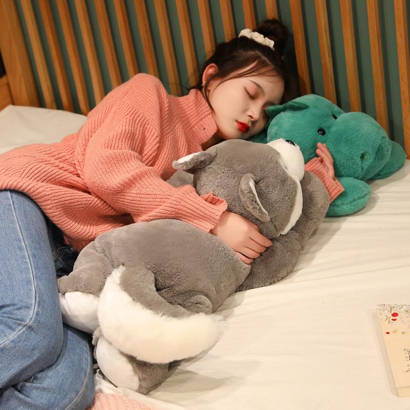 Pluszowy Husky Kreskówkowy Leżący Pluszowy Wypchany Puszysty Pies Duży Szczeniak Lalka Urocze Zwierzę Pluszowa Poduszka Dla Dzieci Prezent Urodzinowy