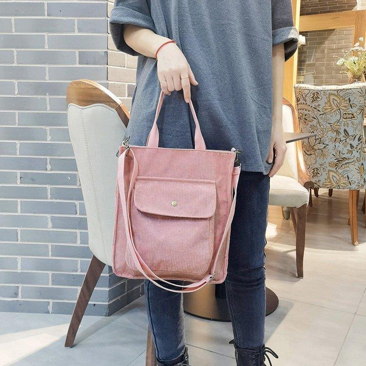 Women's Retro Corduroy Tote - Large Capacity Striped Shoulder or Crossbody Bag