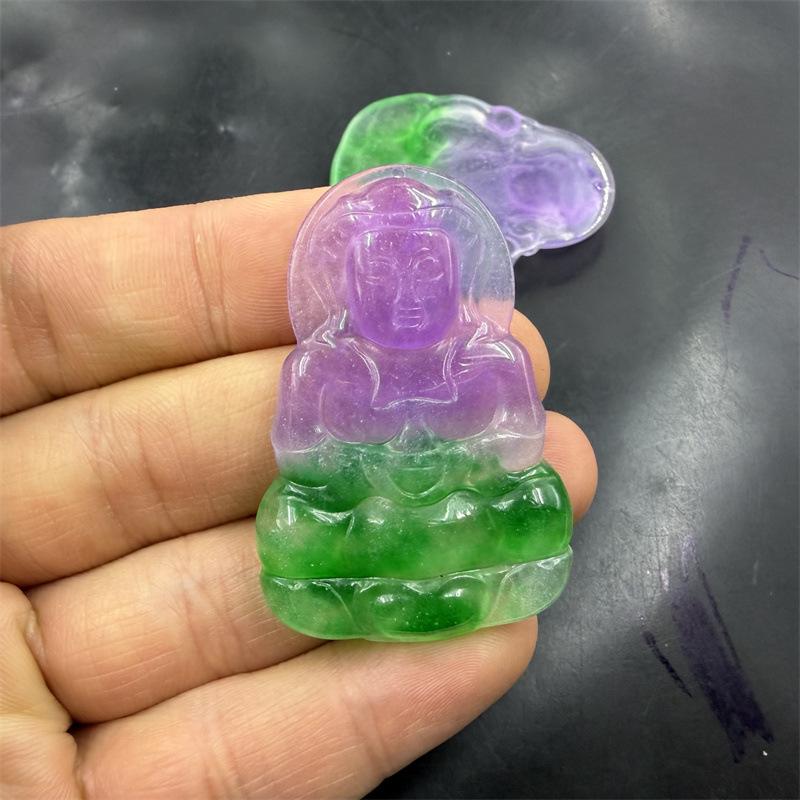 Affordable Purple-Green Jade Guanyin Buddha Pendant - Unisex
