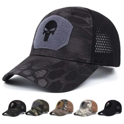 New Summer Camouflage Skull Baseball Mesh Cap Adjustable Airsoft Outdoor Tactical Hiking Casquette Hats For Men Women