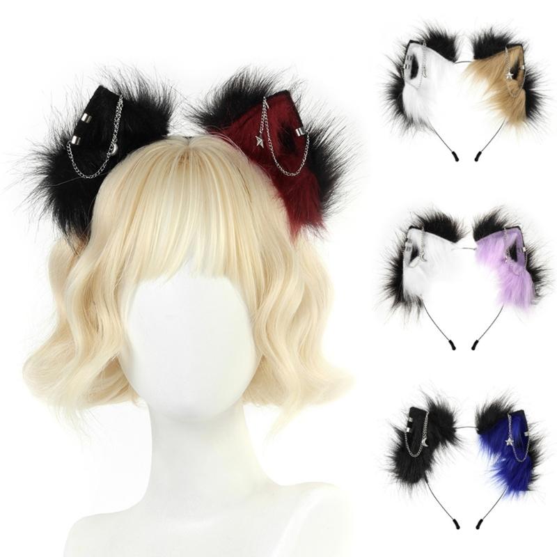 Faux Furs Animal Ear Headdress for Cosplay Anime Parties Adjustable Shape Headwear