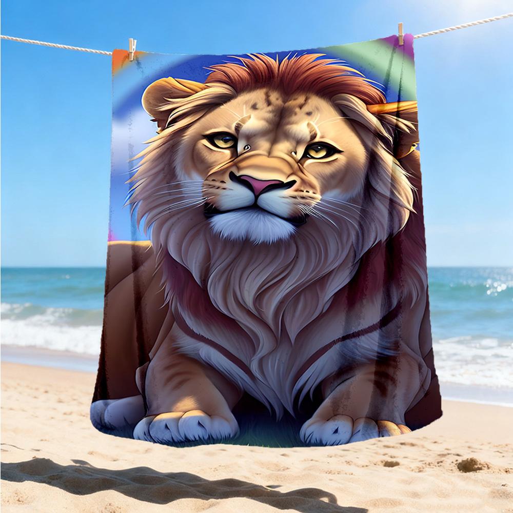 1pc Lion Print Throw Blanket Polyester Fiber, Lightweight Flannel, Soft & Warm, All Season Use for Outdoor, Camping