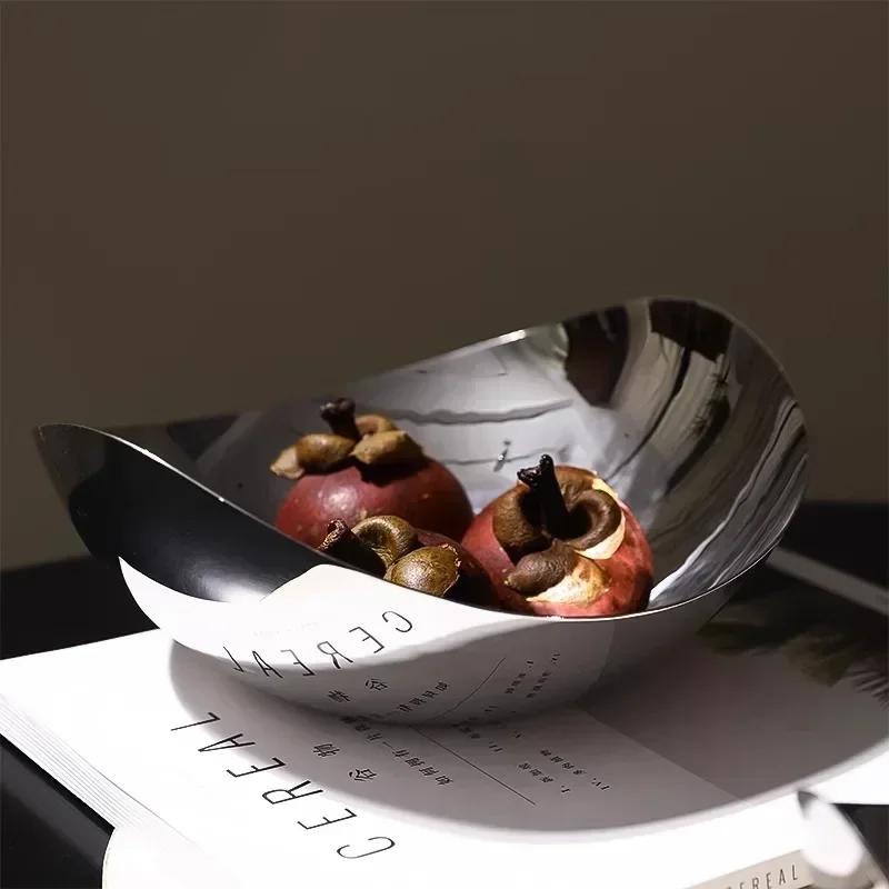 Luxury 304 Stainless Steel Snack Fruit Bowl, Large Salad Serving Dish, Fruit Tray, Storage for Home, Living Room, Kitchen, Coffe