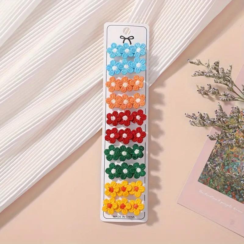 Set of 10 Embroidered Small Flower Hair Clips - Cute Princess Accessories