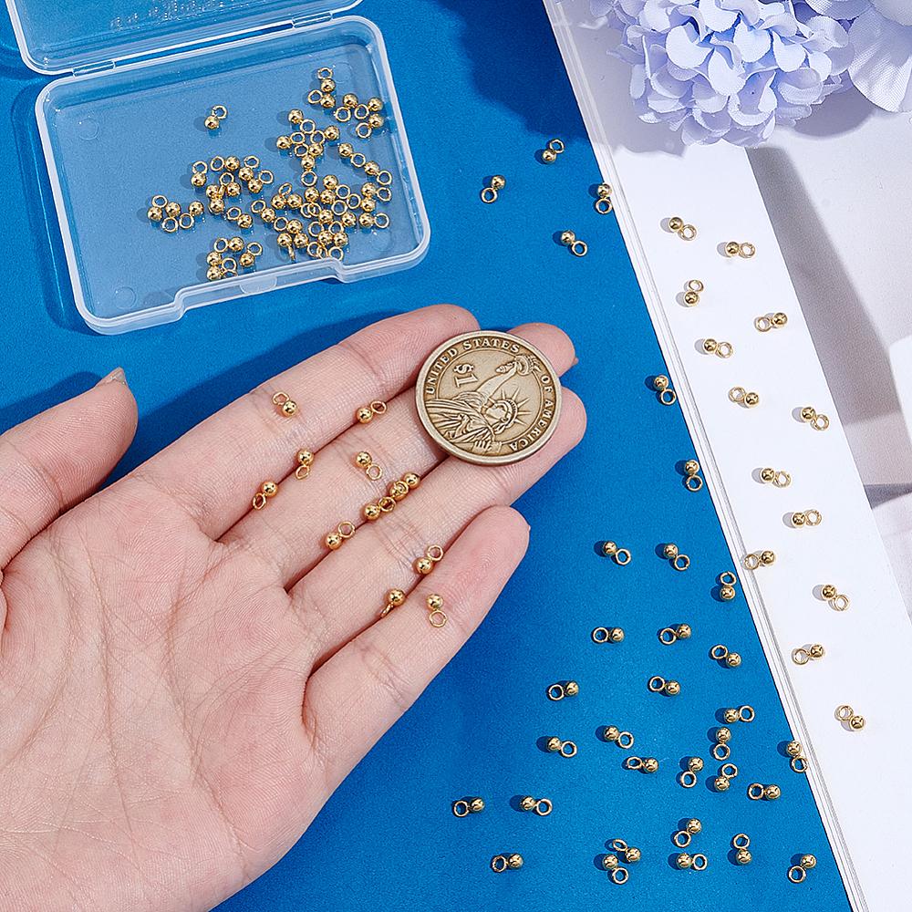 100Pcs 201 Stainless Steel Charms Ball Charm Real 18K Gold Plated 6x3mm Hole:1.60mm