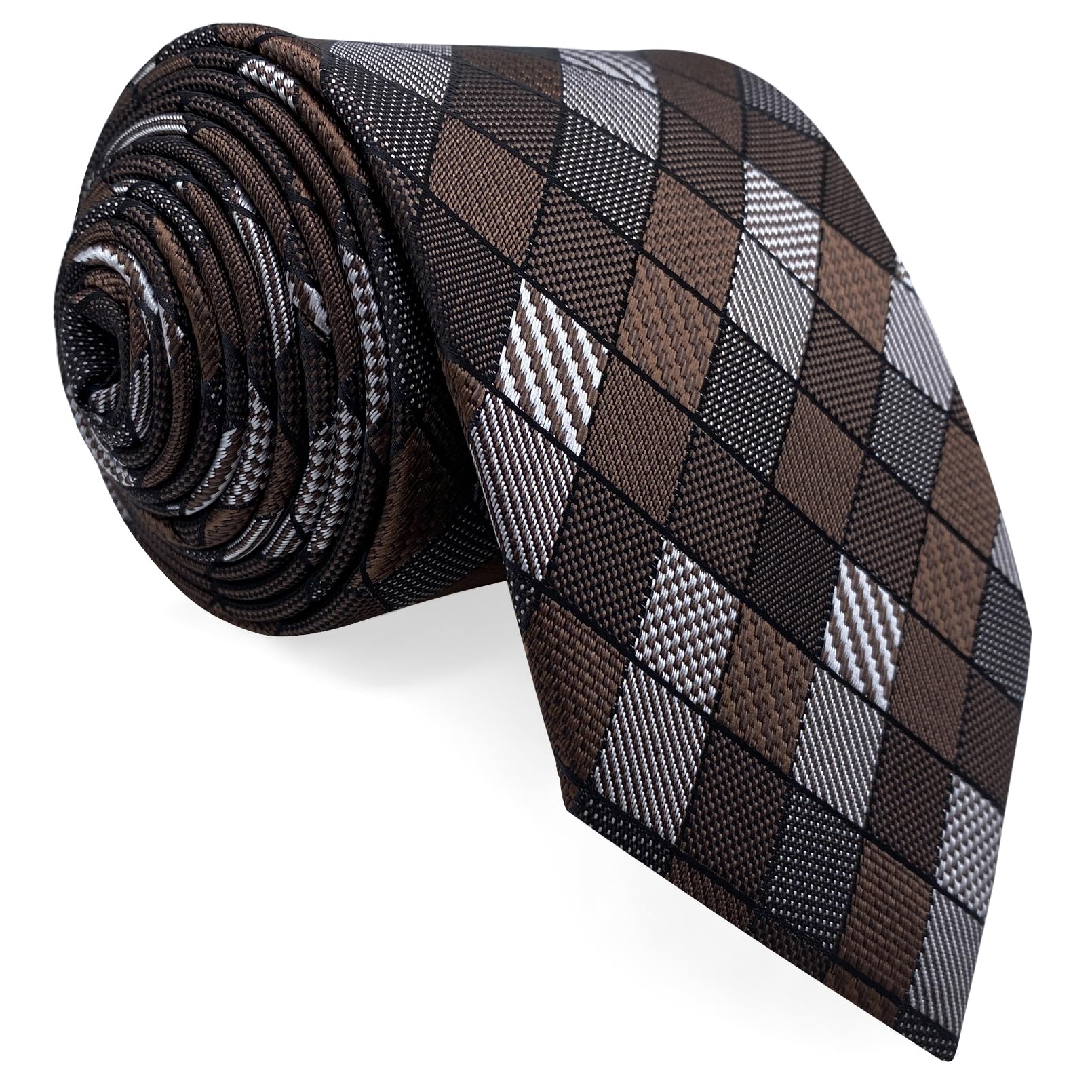 

[S&W SHLAX&WING] Мужской клетчатый галстук, мокко-коричнево-серый, аксессуар для костюма, деловой, свадебный, длинный, 160 см