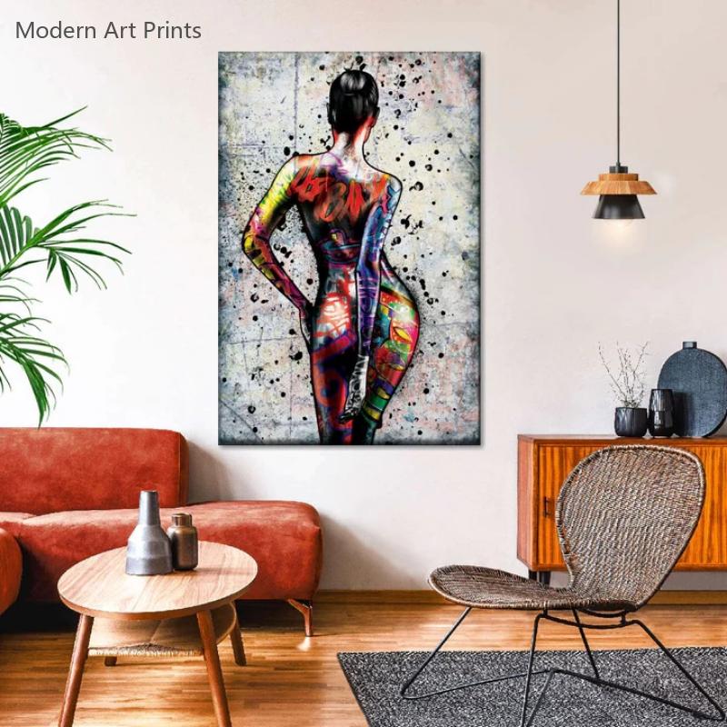 Graffiti Sexy Akt Ženský Portrét Tělo Nástěnné Umění Plátno Malba Plakátový Tisk Domácí Dekorace pro Obývací Pokoj Bez Rámu