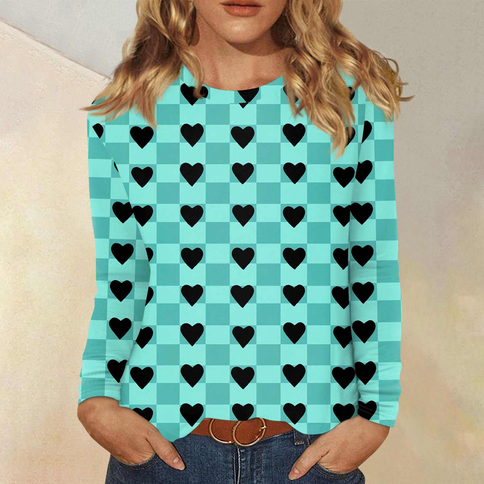 

Женский модный пуловер с круглым вырезом и длинными рукавами с принтом сердечек ко Дню святого Валентина XL циан