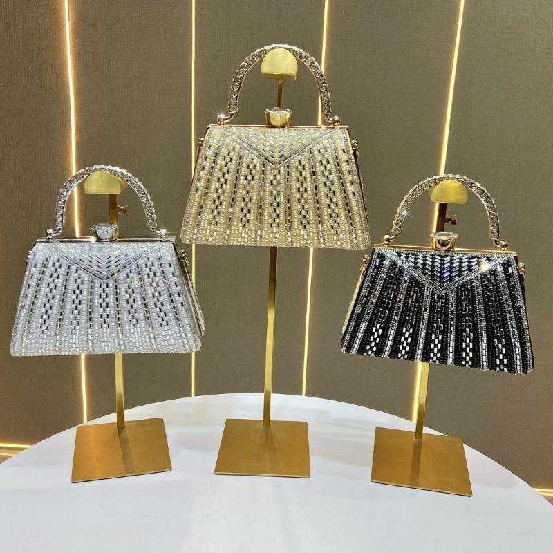 Evening Bag - A Small Shoulder Bag with A Shoulder Strap and Diamond Decorations - A Clutch Bag