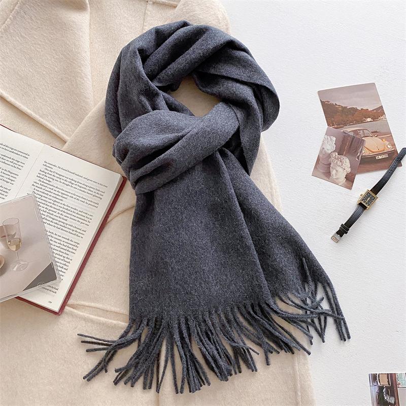 Luxury Wool Scarf For Women Fashion Warm Cashmere Scarves Korean Style Solid Knitted Shawl Wrap Pashmina Bandana Christmas Gift