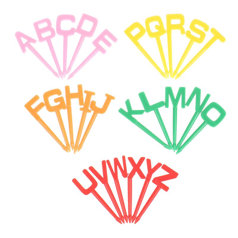 26Pcs/Set Cartoon Alphabet Fruit Fork Plastic Small Fork Sweet Mouth Fork Cute Portable Fruit Toothpick Cake Forks