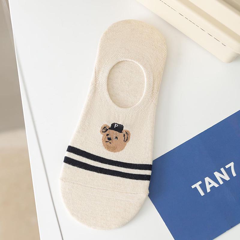 

Мужские модные корейские аниме-невидимые носки с изображением медведя, нескользящие, дышащие, из хлопка, с неглубоким вырезом, стиль весна/лето One Size