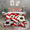 Conjunto de Capa de Edredom com Estampa de Bola de Futebol Chevron Vermelho 3 Peças – Para Presente de Crianças 100% Poliéster, Macio, Respirável Para Decoração de Quarto