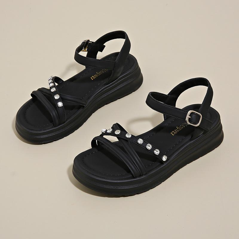 

688-3 Slope heel sandals women s 2025 summer new women s shoes platform rhinestone shoes with sandals 35