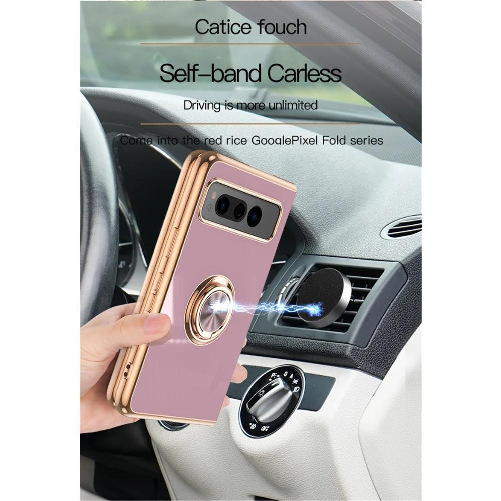 Shockproof Plating Ring Holder Phone Case for Google Pixel Fold Protective Stand Back Shell Luxury Full Protection Cover