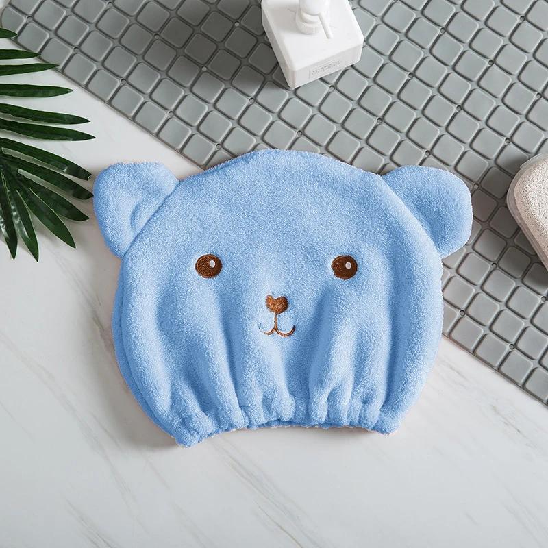 

Quick-Dry Microfiber Hair Towel Cap - Cute Korean Bear Embroidery , Super Absorbent & Soft for Women After Shower
