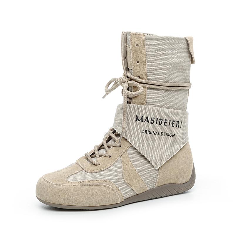 Spring Autumn Shoes Women High Boots Non-slip Fashion Brand Western Style Ladies Genuine Leather Shoes Height Increasing 5cm